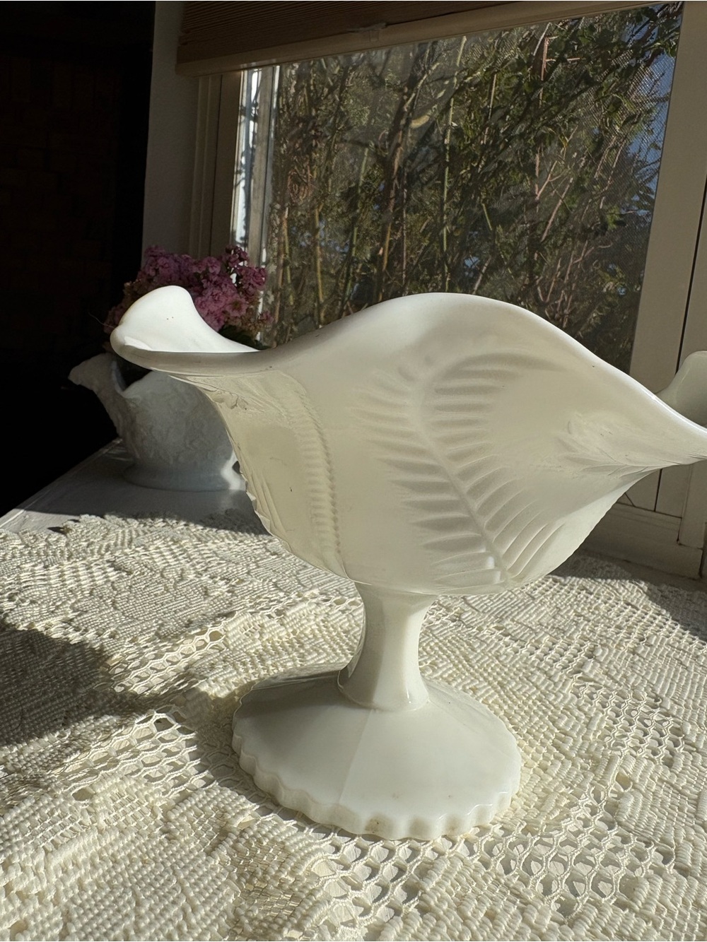 White Decorative Milk Glass Compote Bowl
